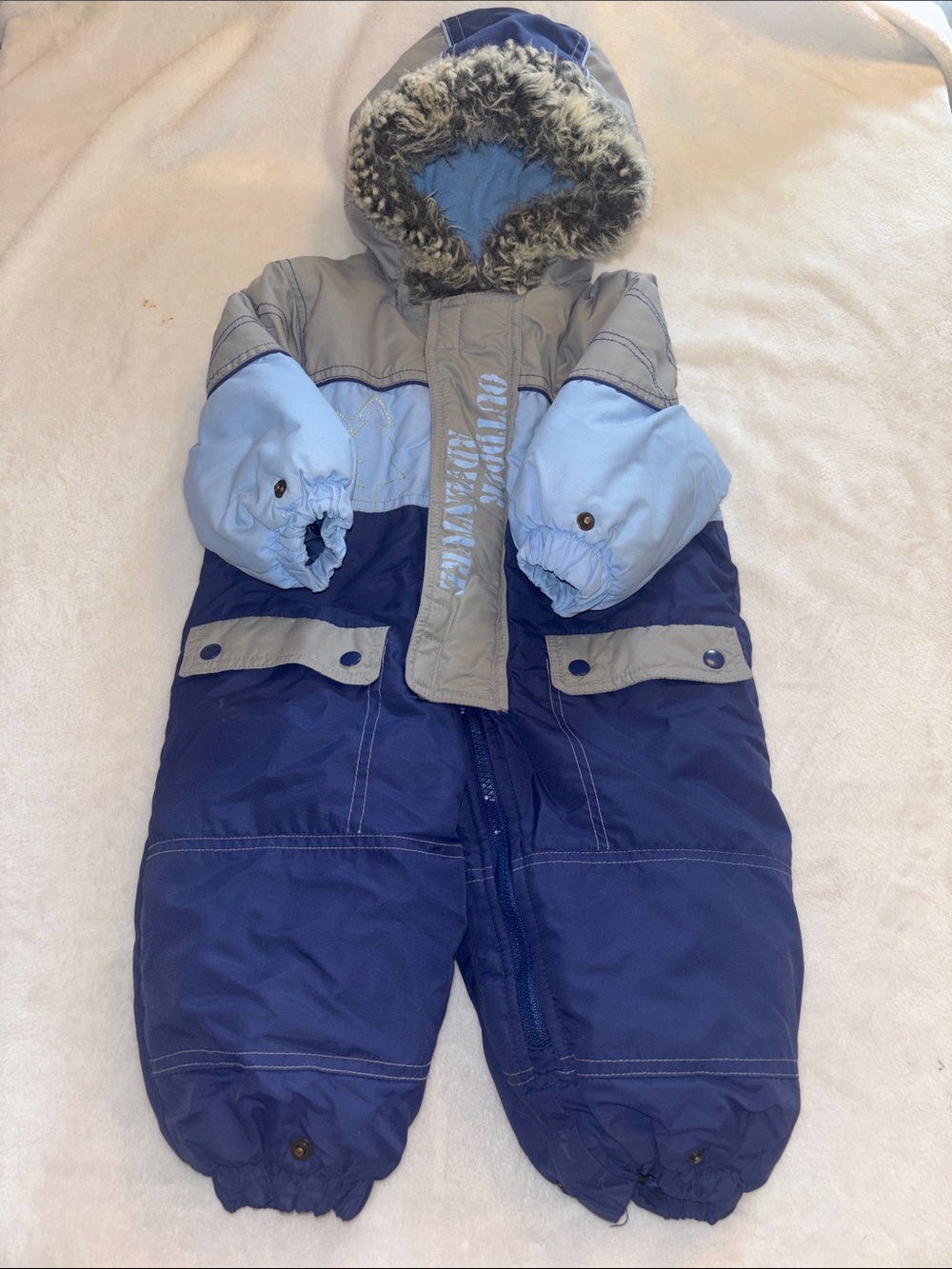 Baby bell Kids Winter Snowsuit in Navy and Light Blue with Faux-Fur Hood 12 mont